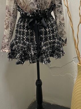 Chelsea - Tweed Mini Skirt - Black and white with shimmer threads